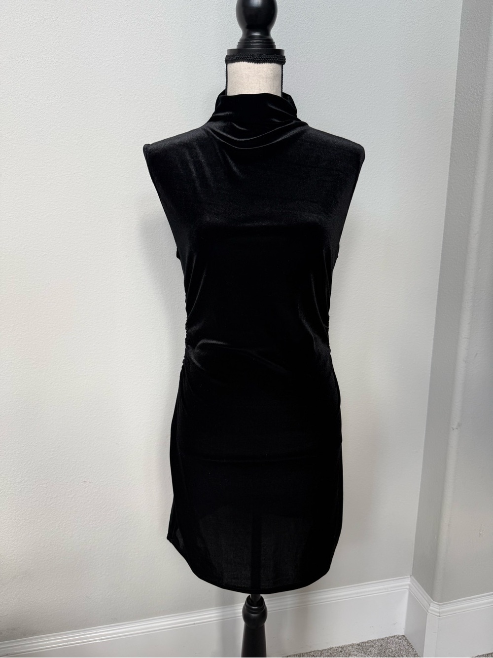 Altar'd State Black Velvet Sleeveless Mock Neck Mini Dress